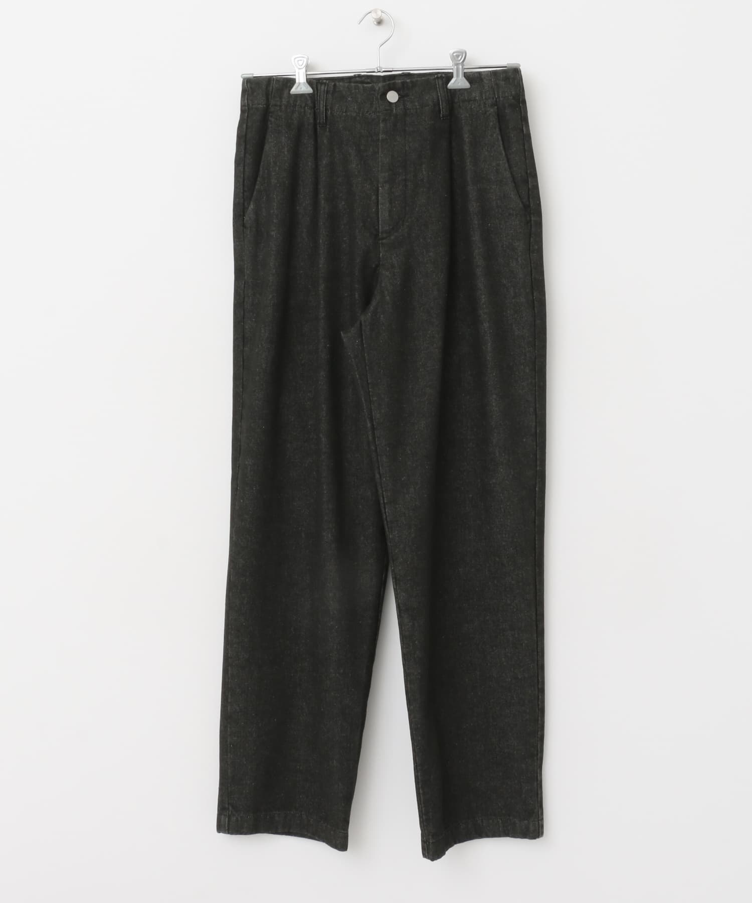 單褶直筒牛仔褲(黑色-L-BLACK)