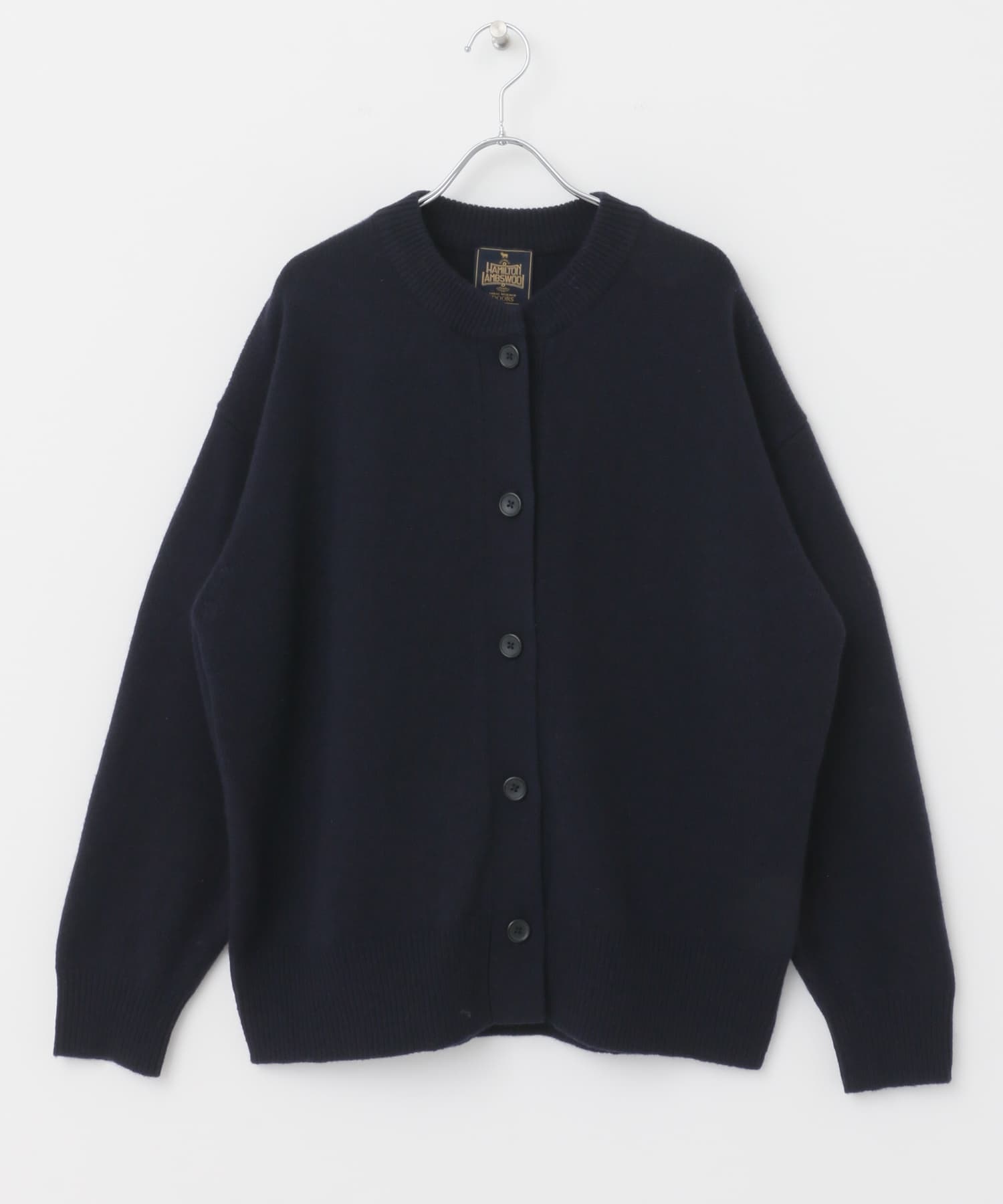 漢密爾頓羊毛圓領開襟衫(藏青色-M-NAVY)
