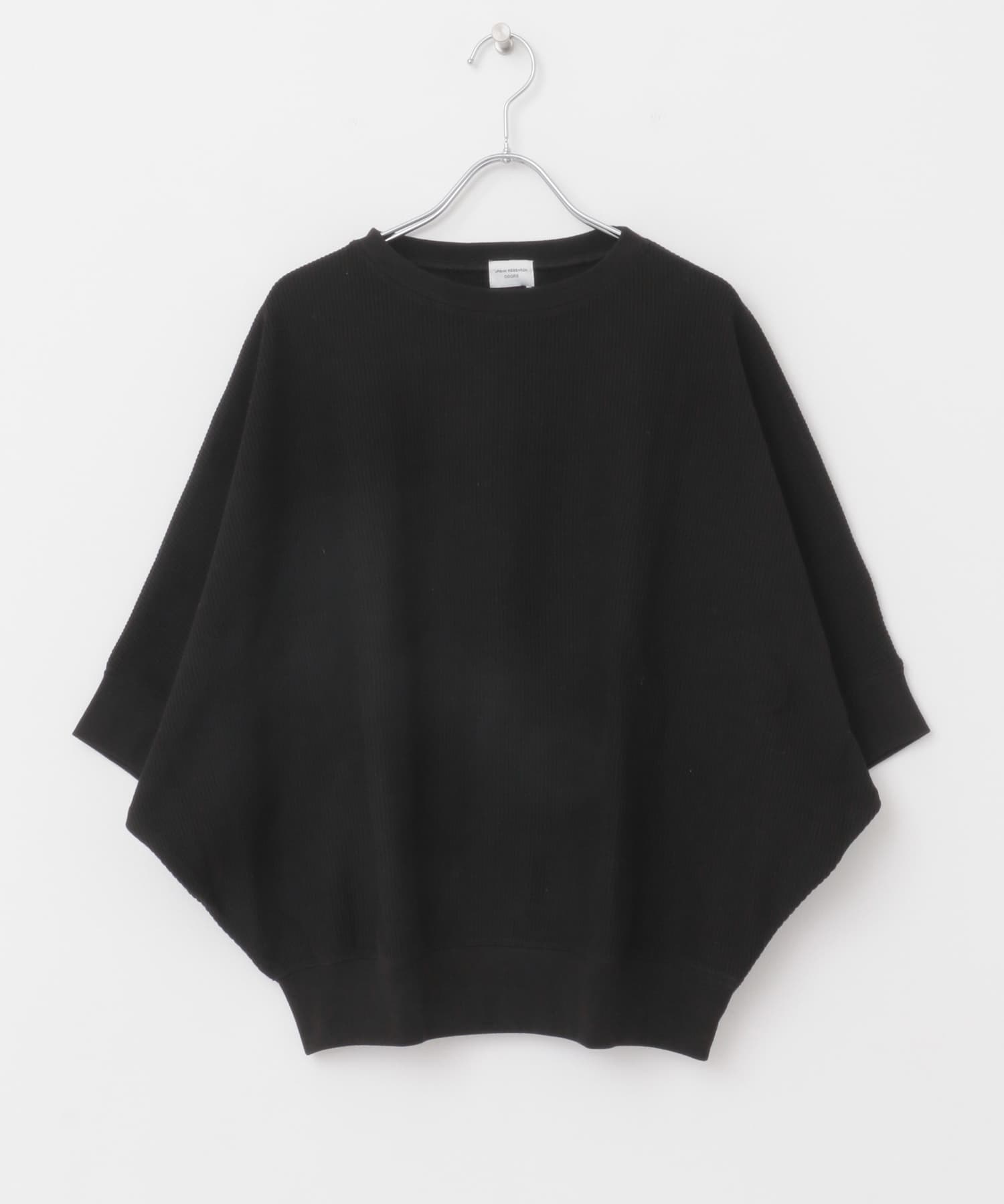 蝙蝠袖圓編羅紋寬鬆T恤(黑色-M-BLACK)