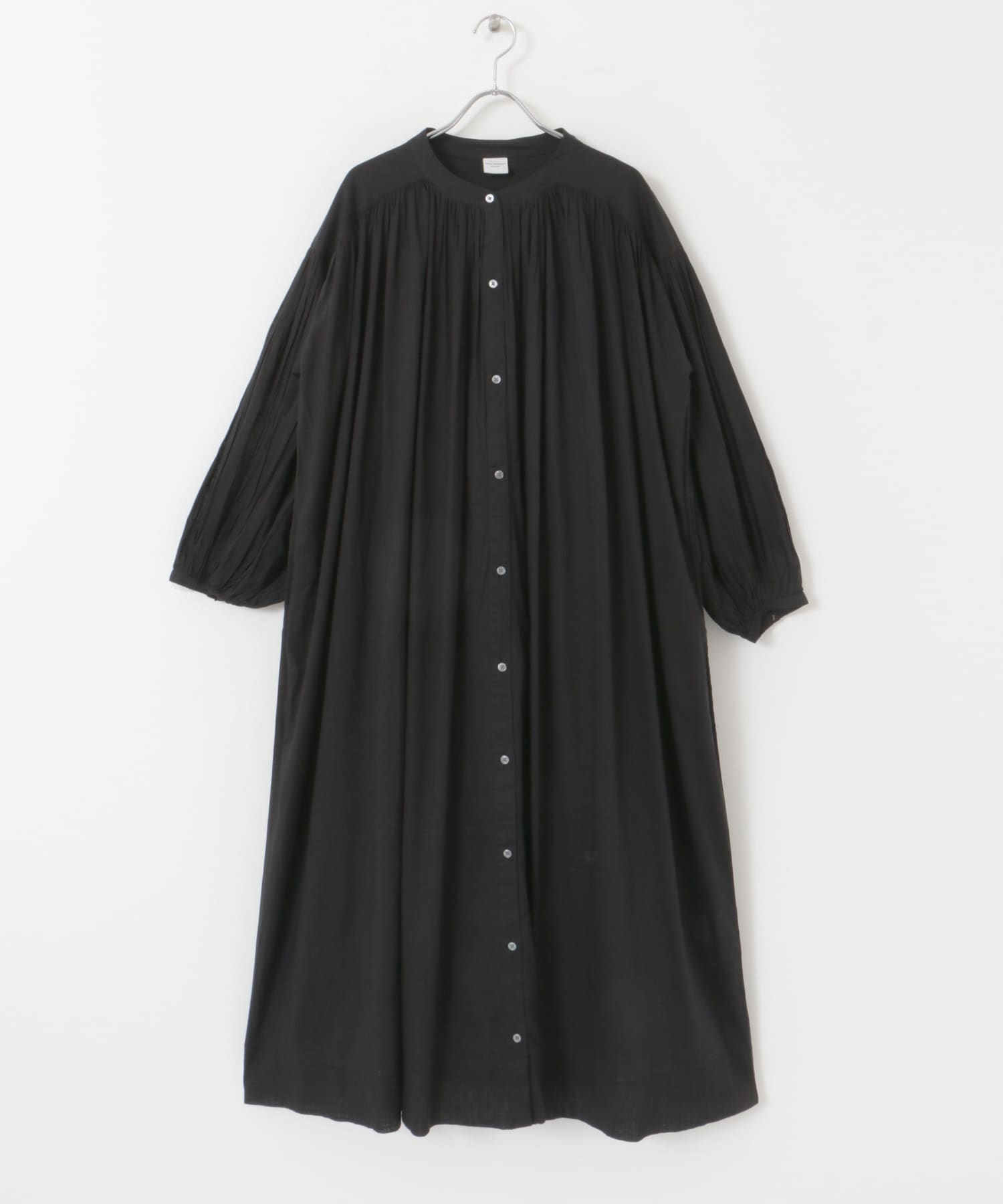 棉質巴里紗碎褶洋裝(附襯裙)(黑色-S-BLACK)