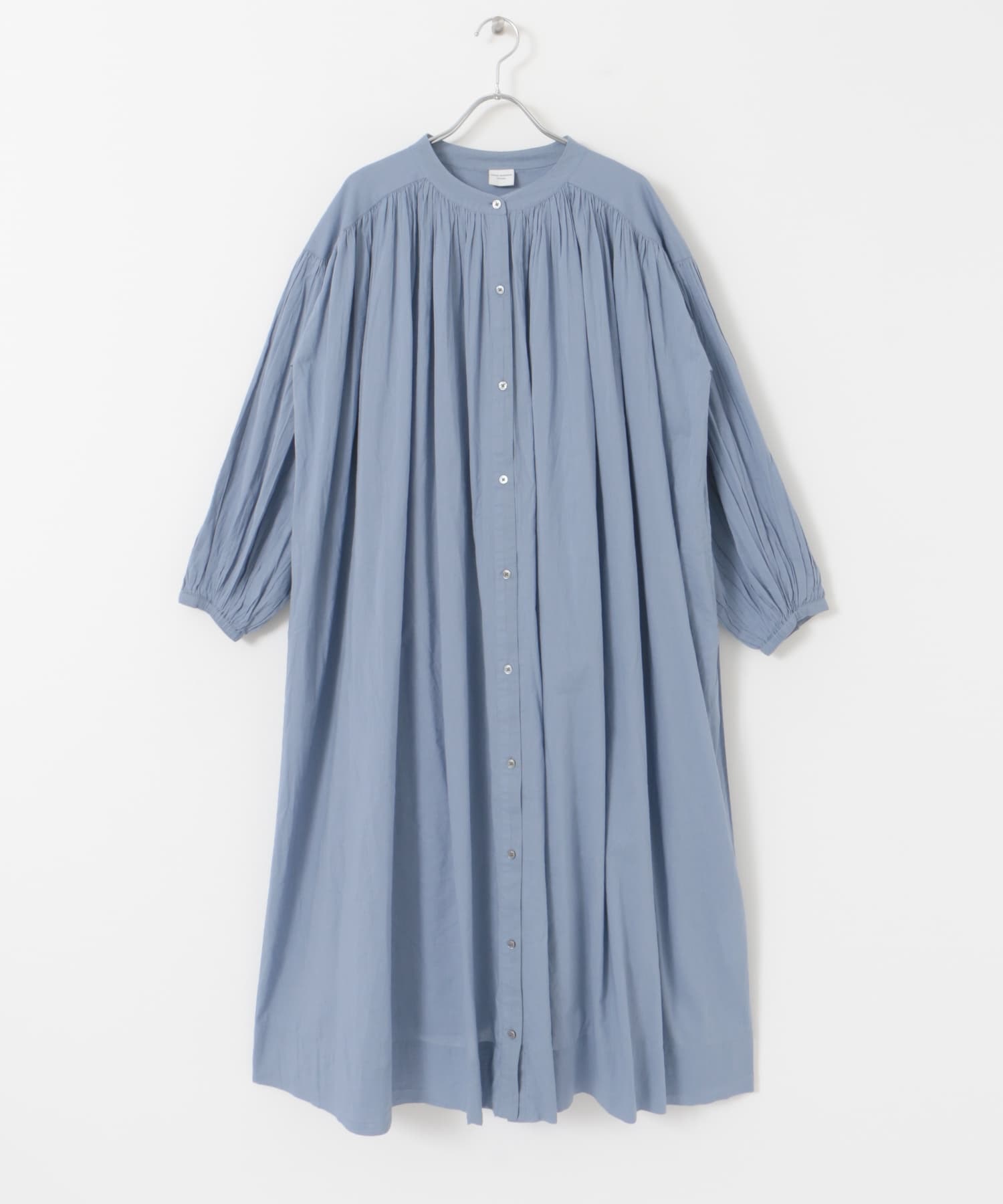 棉質巴里紗碎褶洋裝(附襯裙)(藍色-S-BLUE)