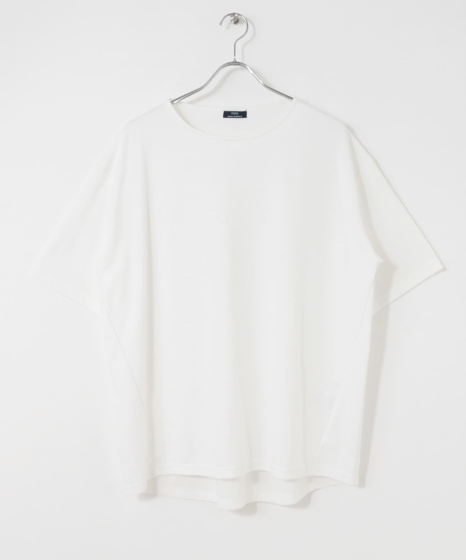 【接觸涼感】羅馬布五分袖寬版T恤(米色-M-OFF WHITE)