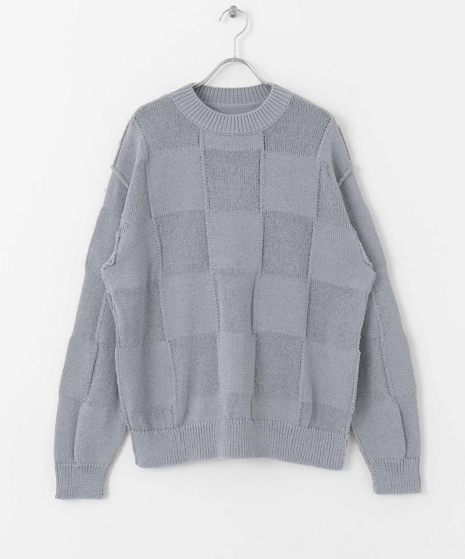 透膚格紋針織衫(灰色-one-GRAY)