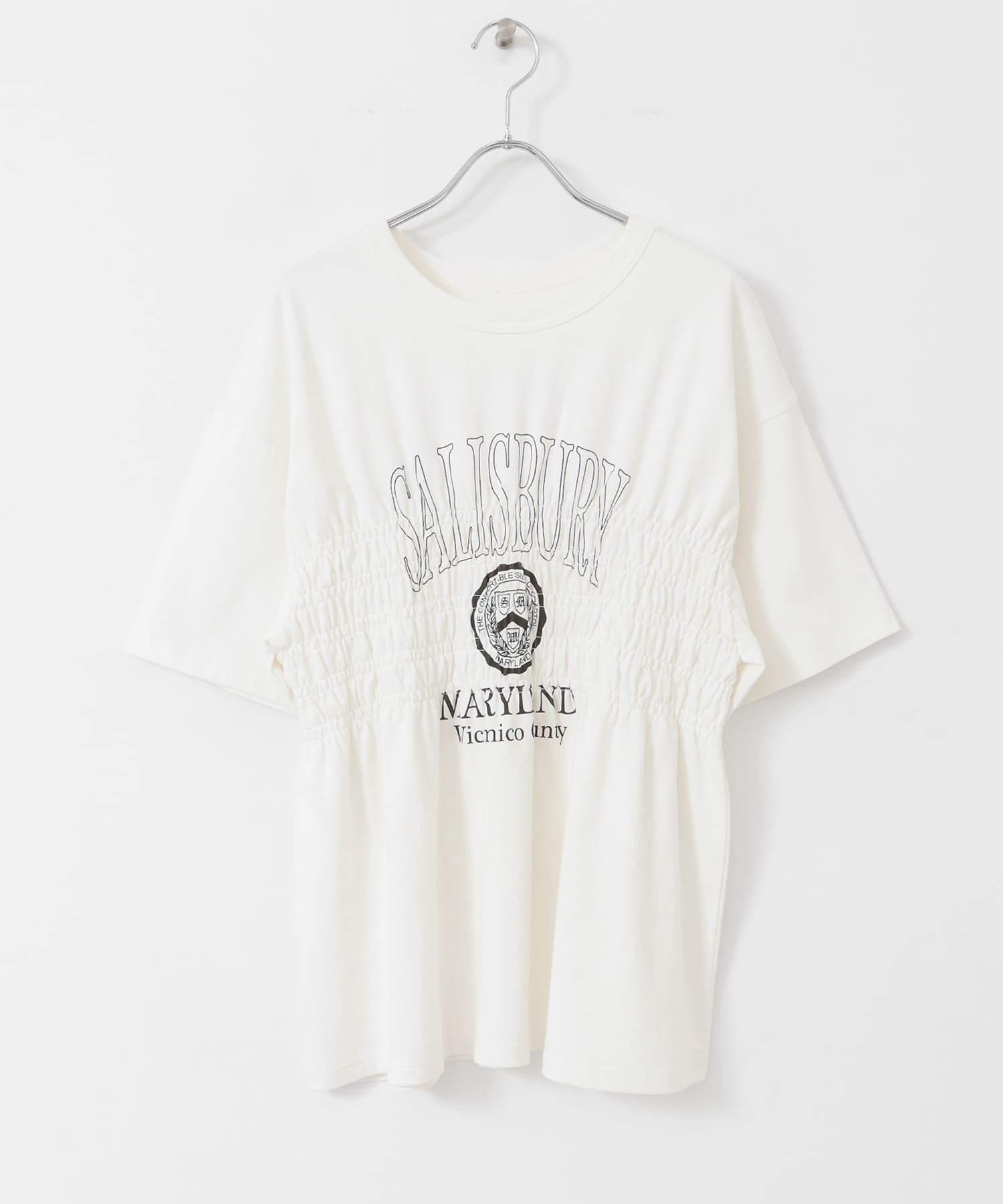 抽褶縫寬版T恤(米色-one-OFF WHITE)