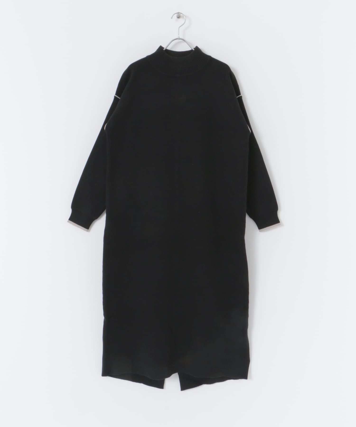 配色縫線微高領針織洋裝(黑色-FREE-BLACK)