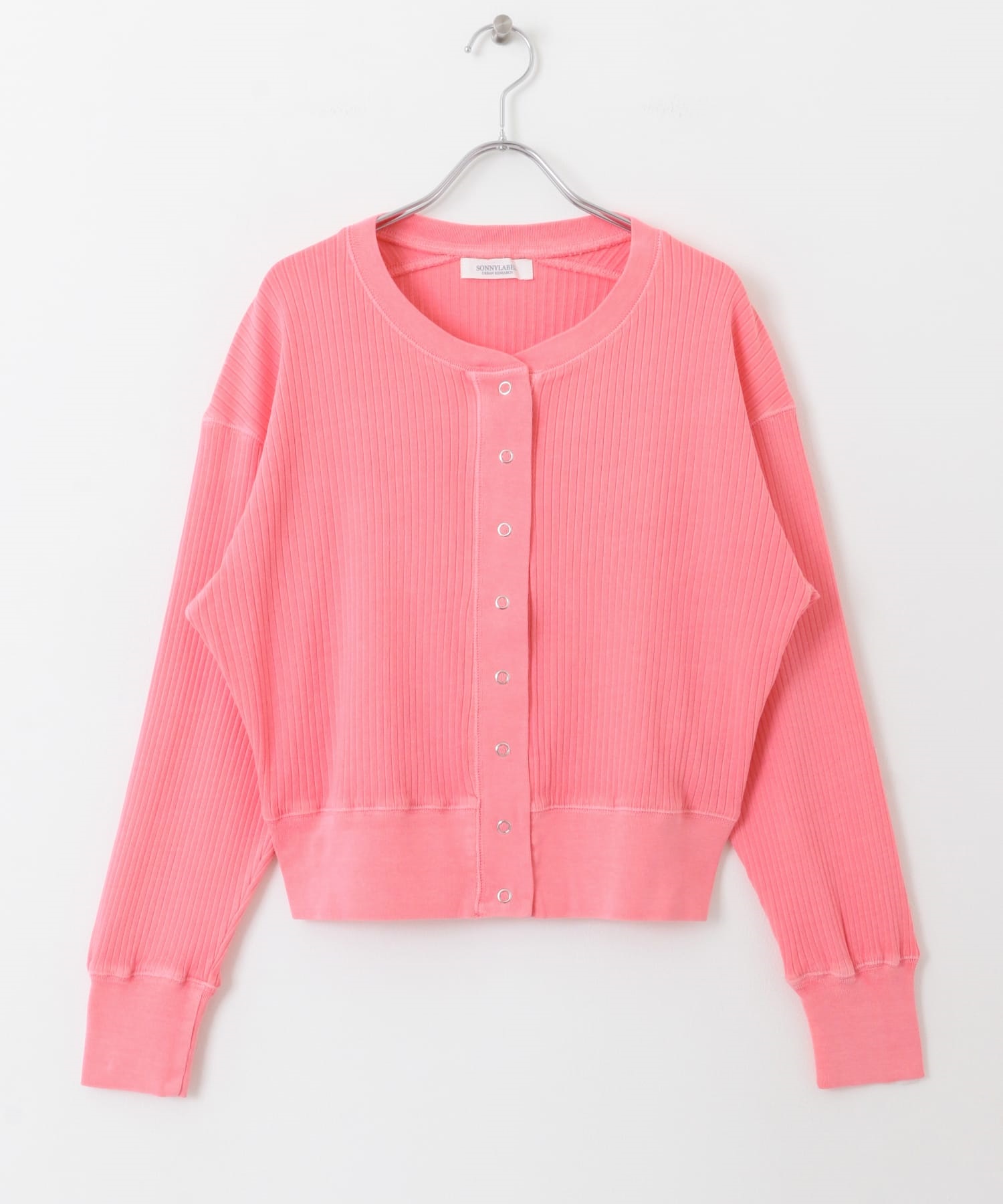顏料染羅紋開襟衫(粉紅色-FREE-PINK)