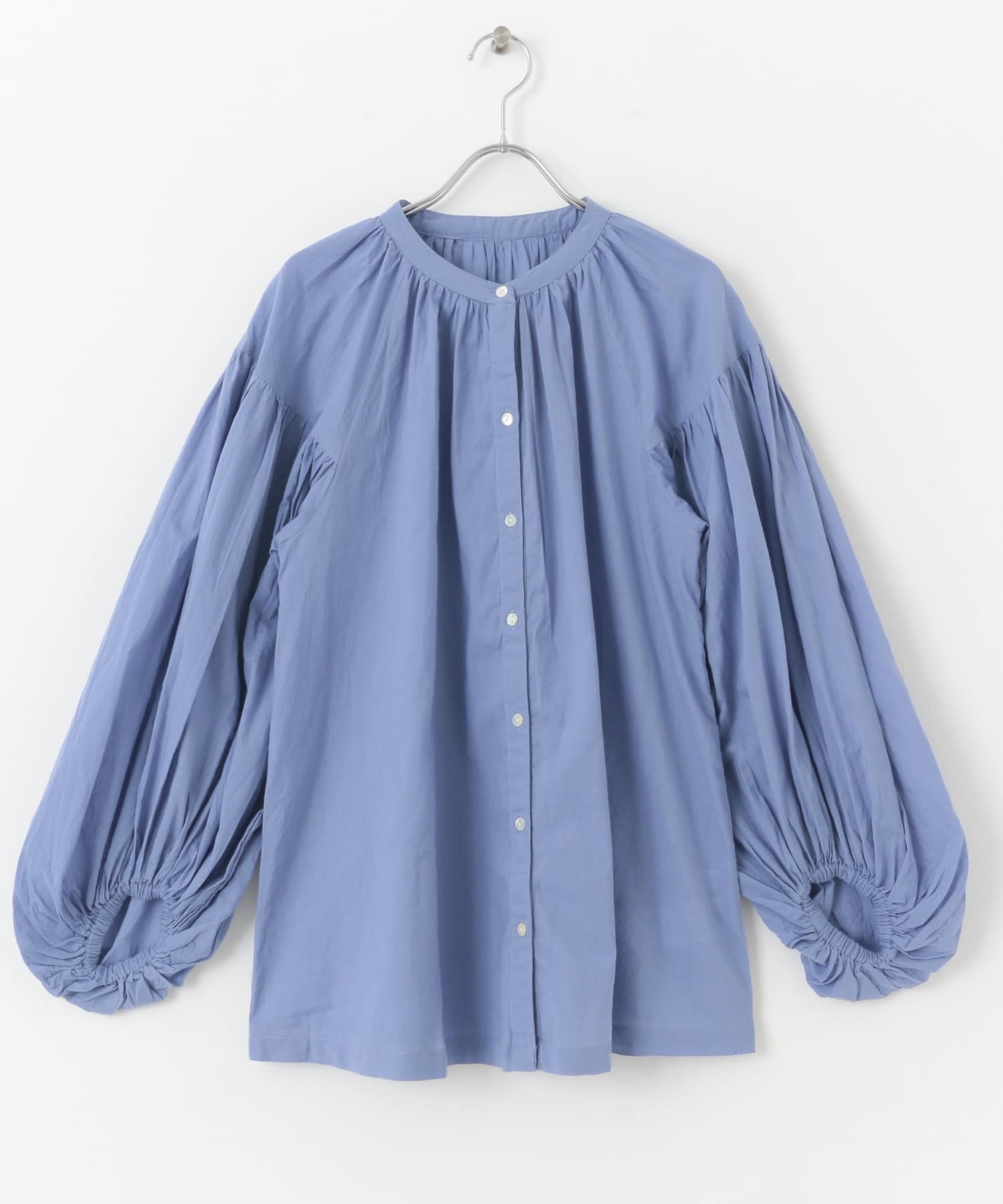 空氣感棉質巴里紗碎褶罩衫(藍色-FREE-BLUE)