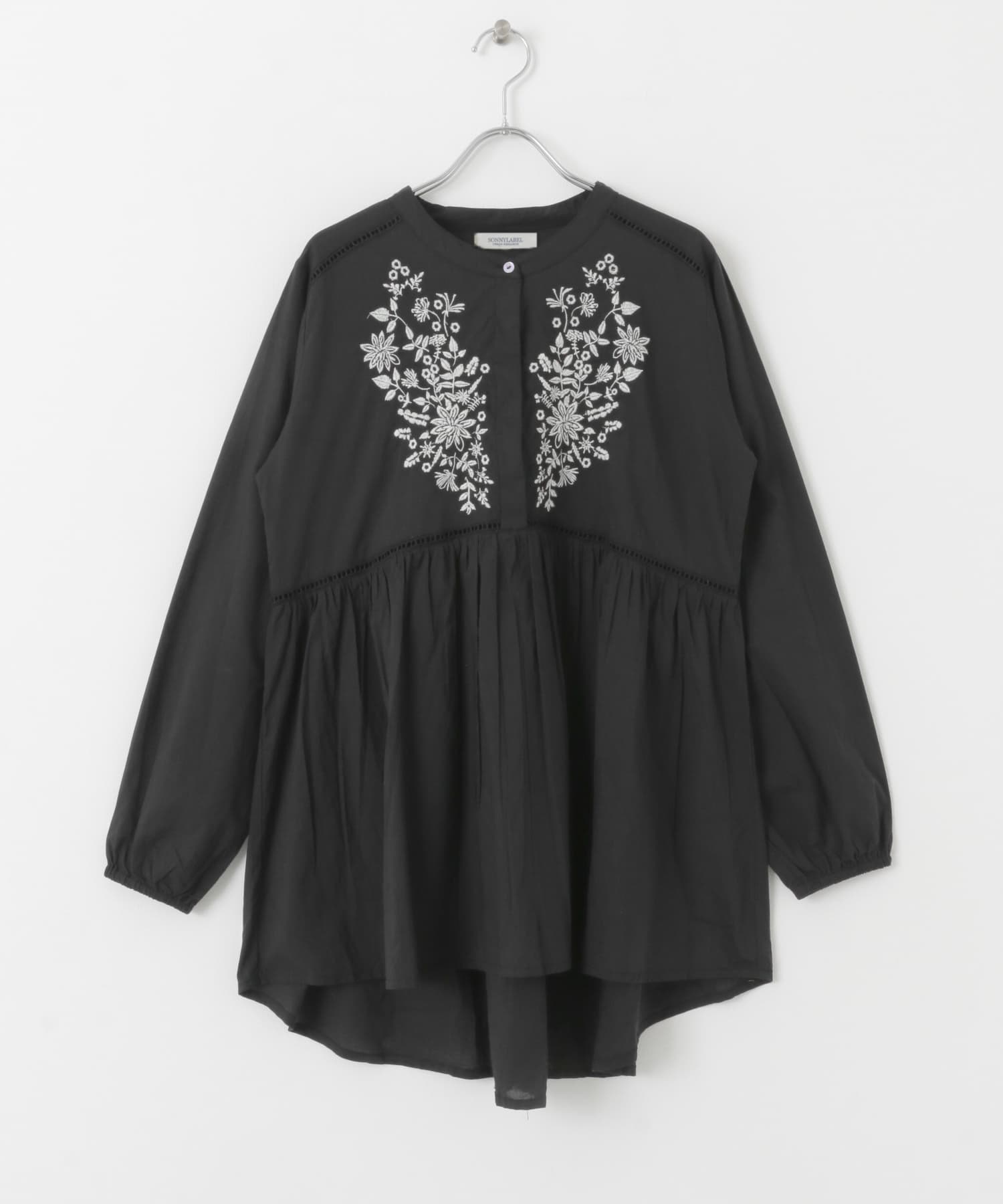 空氣感棉質刺繡罩衫(黑色-FREE-BLACK)