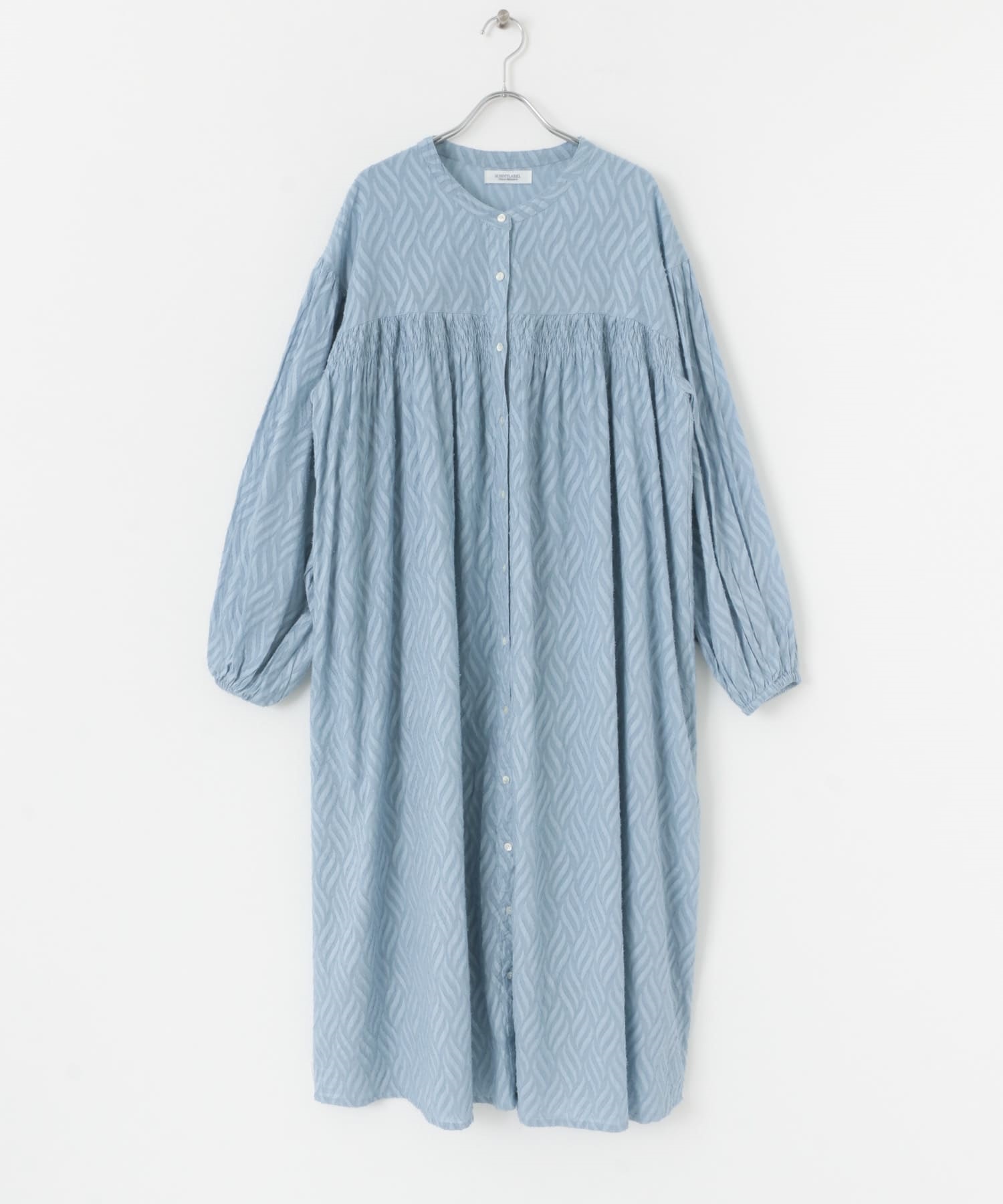 棉質葉片織紋多臂洋裝(藍色-FREE-BLUE)