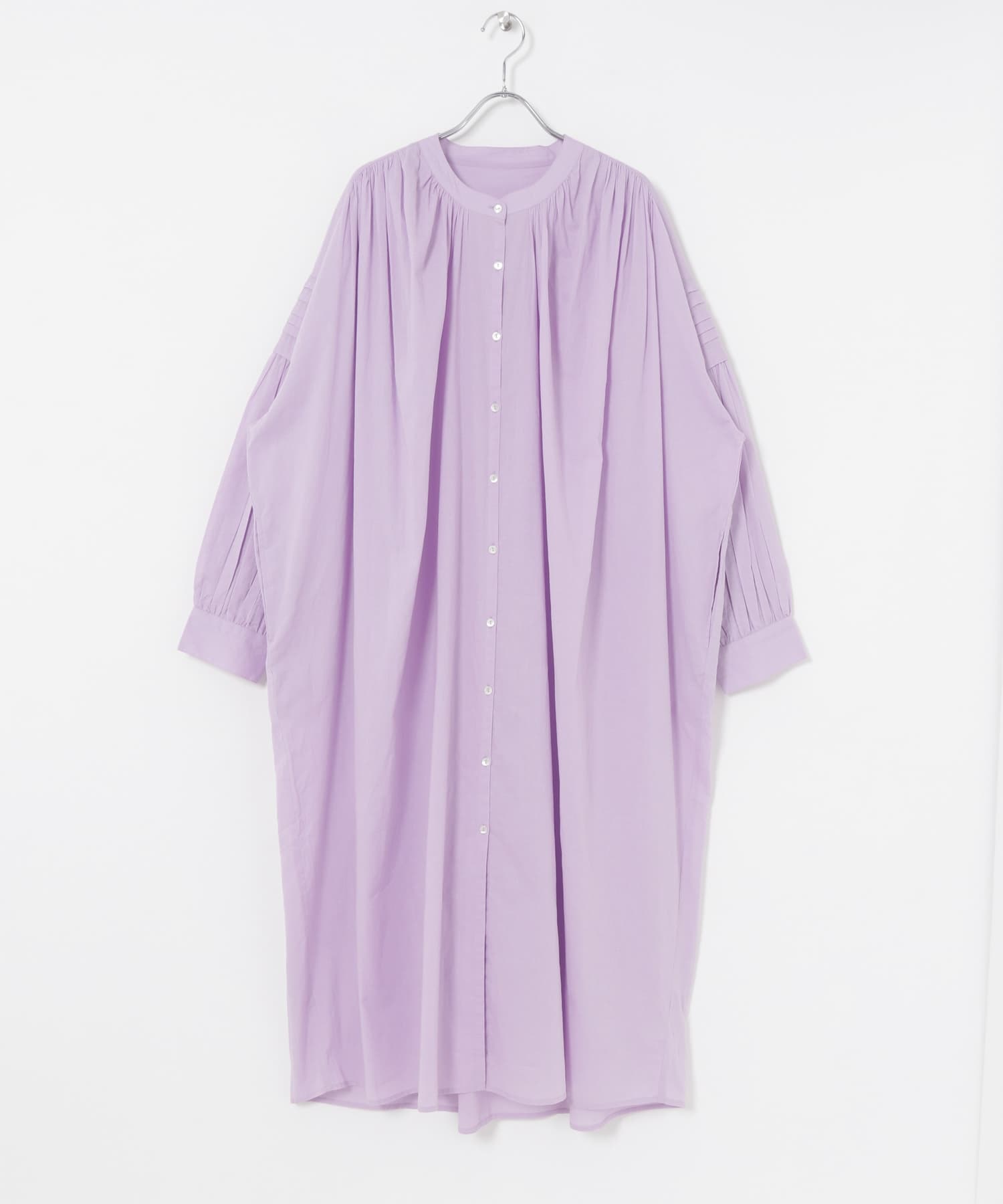 棉質巴里紗碎褶襯衫洋裝(紫丁香色-FREE-其他紫色)