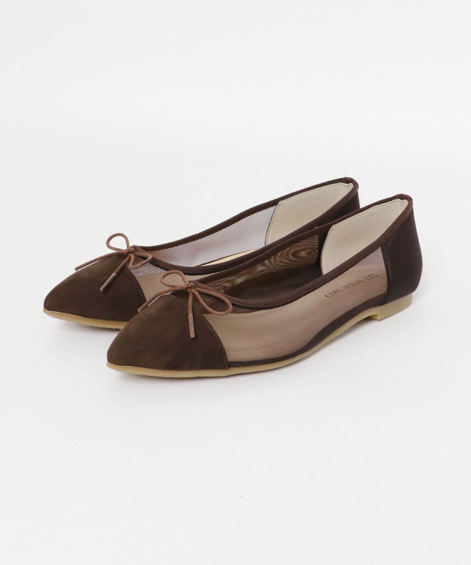 日本製蝴蝶結透膚尖頭鞋(棕色-38-BROWN)
