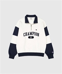 Champion / 學院風拼接半拉鍊上衣(灰色-M-GRAY)