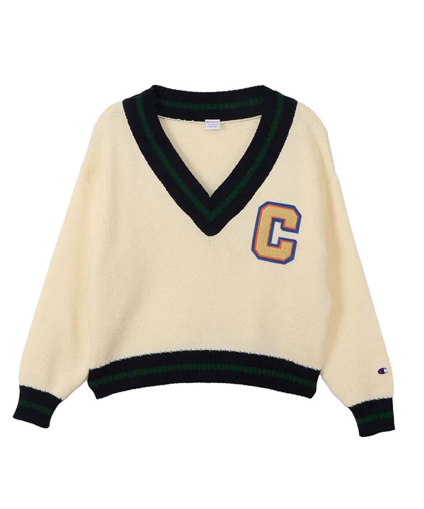 Champion / 學院風字母V領針織衫(象牙白-M-IVORY)
