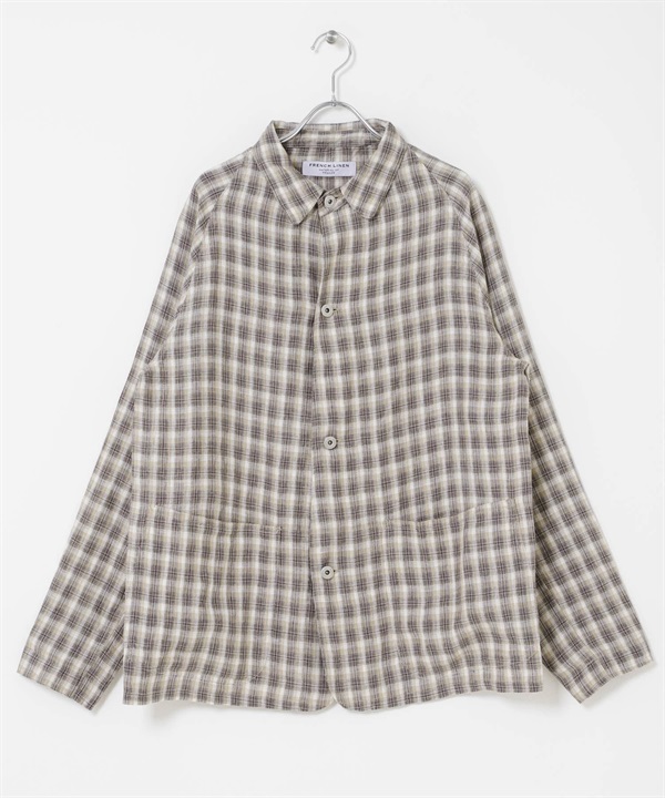 FORK&SPOON 亞麻襯衫夾克(膚色格紋-4-其他膚色)