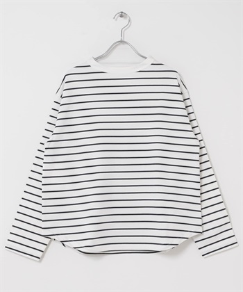 FORK&SPOON 瓶型領長袖T恤(米色ｘ藏青色-1-其他白色)