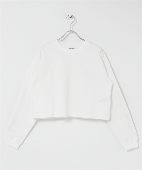 FORK&SPOON 袖子LOGO設計短版T恤(米色-1-OFF WHITE)