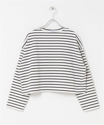 FORK&SPOON 短版船型領橫紋上衣(米色x黑色-1-其他黑色)