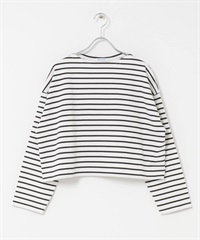 FORK&SPOON 短版船型領橫紋上衣(米色x黑色-1-其他黑色)