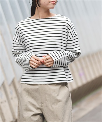 FORK&SPOON 短版船型領橫紋上衣