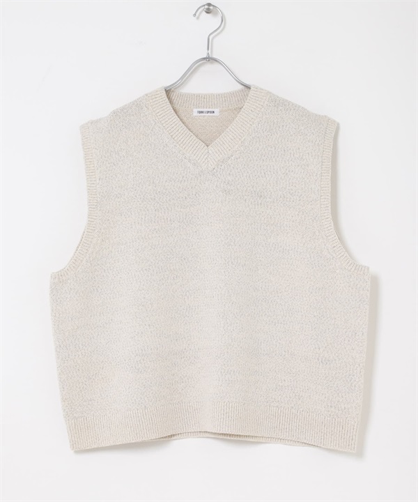 FORK&SPOON 帶狀紗V領針織背心(象牙白-1-IVORY)