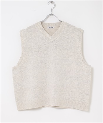 FORK&SPOON 帶狀紗V領針織背心(象牙白-1-IVORY)
