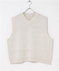 FORK&SPOON 帶狀紗V領針織背心(象牙白-1-IVORY)