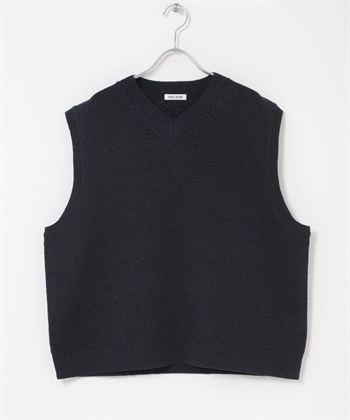 FORK&SPOON 帶狀紗V領針織背心(藏青色-1-NAVY)
