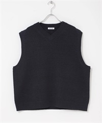FORK&SPOON 帶狀紗V領針織背心(藏青色-1-NAVY)