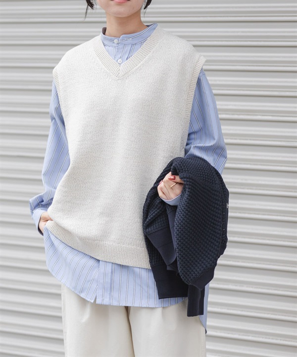 FORK&SPOON 帶狀紗V領針織背心