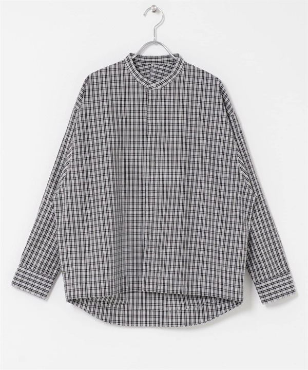 FORK&SPOON 原子扣繭型長袖襯衫(黑色格紋-1-其他黑色)