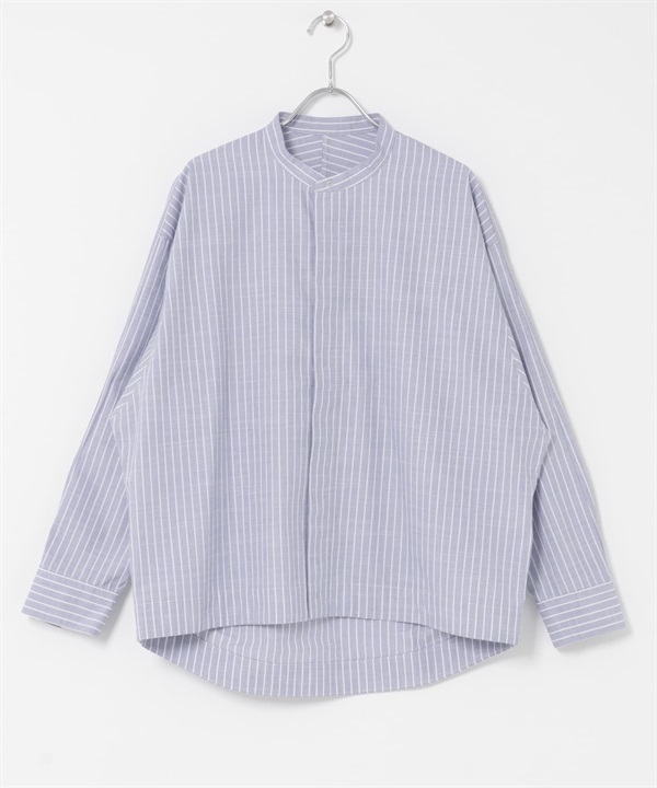 FORK&SPOON 原子扣繭型長袖襯衫(藍色條紋-1-其他藍色)