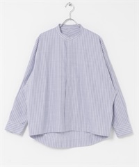 FORK&SPOON 原子扣繭型長袖襯衫(藍色條紋-1-其他藍色)
