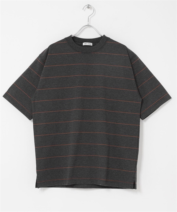 FORK&SPOON 添紗橫紋短袖T恤(炭灰色x棕色-4-其他棕色)