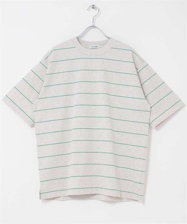 FORK&SPOON 添紗橫紋短袖T恤(灰色x綠色-4-其他綠色)