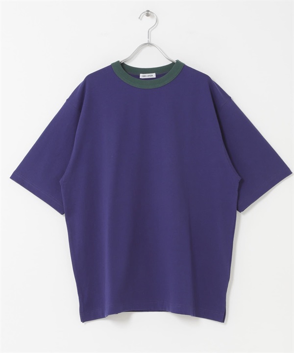 FORK&SPOON 配色領短袖T恤(藏青色x綠色-4-NAVY)
