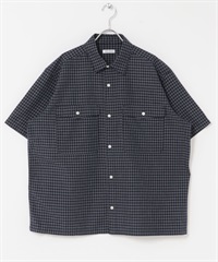 雙口袋短袖襯衫(藏青色格紋-4-NAVY)