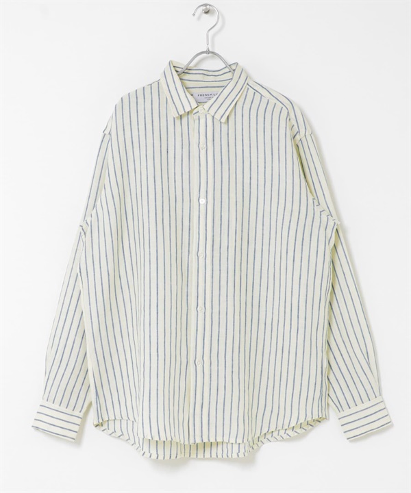 FORK&SPOON 法國亞麻長袖襯衫(黃色條紋-4-其他黃色)