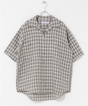 FORK&SPOON 法國亞麻短袖開領襯衫(膚色格紋-5-其他膚色)