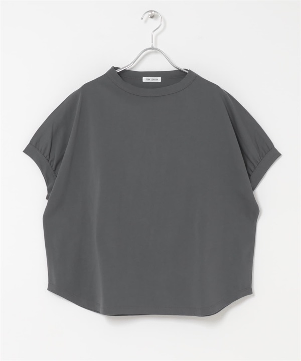 FORK&SPOON 瓶型領碎褶袖T恤(炭灰色-1-CHARCOAL GRAY)