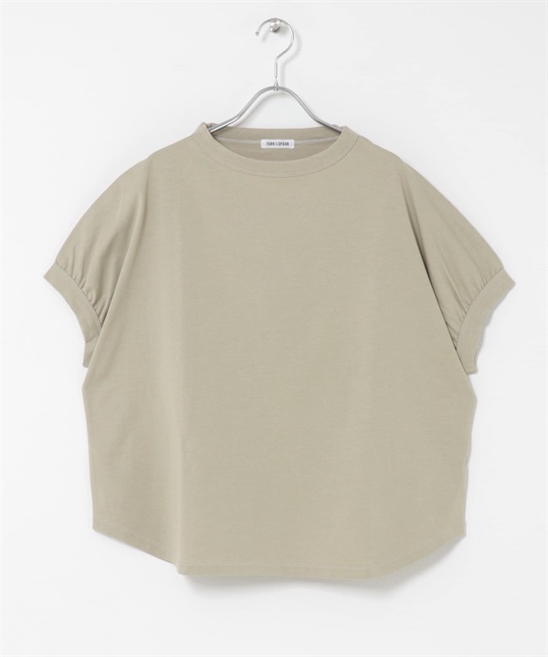 FORK&SPOON 瓶型領碎褶袖T恤(膚色-1-BEIGE)