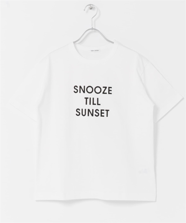 FORK&SPOON 植絨LOGO短袖T恤(米色x黑色-1-COLOR A)