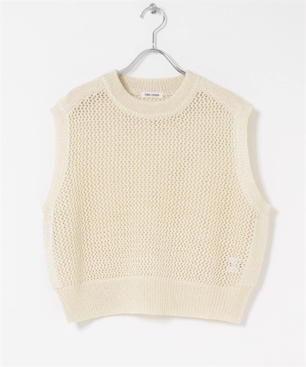 FORK&SPOON 紙編網狀針織背心(象牙白-1-IVORY)