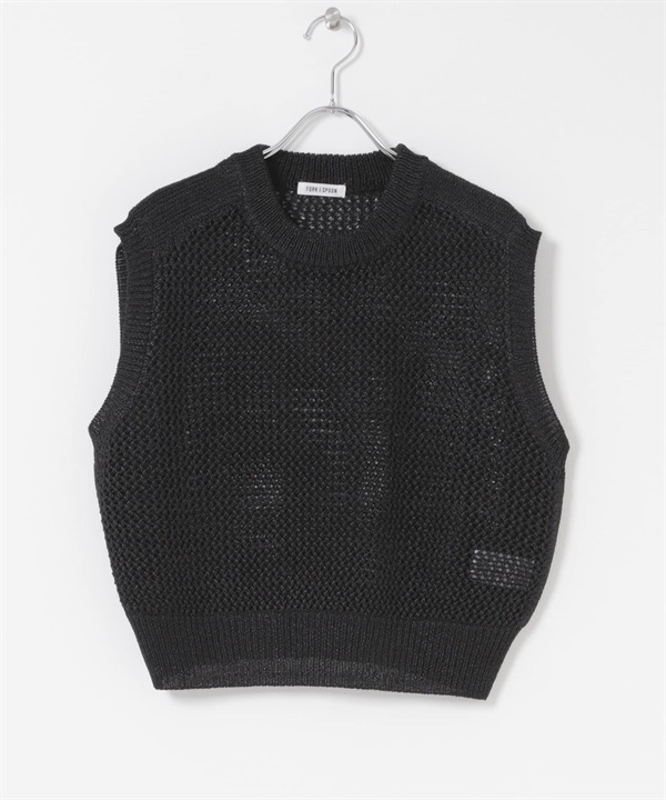 FORK&SPOON 紙編網狀針織背心(黑色-1-BLACK)