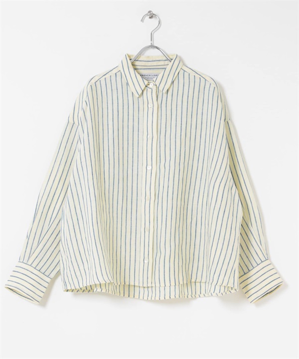 FORK&SPOON 法國亞麻寬鬆短版襯衫(黃色條紋-1-其他黃色)