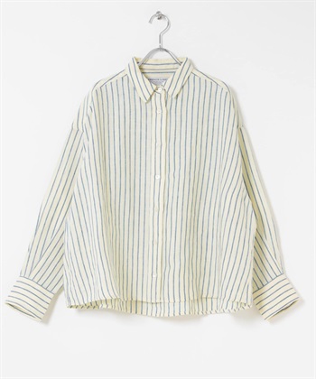 FORK&SPOON 法國亞麻寬鬆短版襯衫(黃色條紋-1-其他黃色)