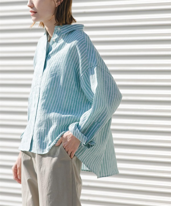 FORK&SPOON 法國亞麻寬鬆短版襯衫