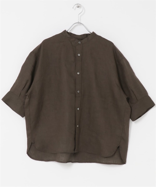 FORK&SPOON 法國亞麻短袖襯衫(棕色-1-BROWN)