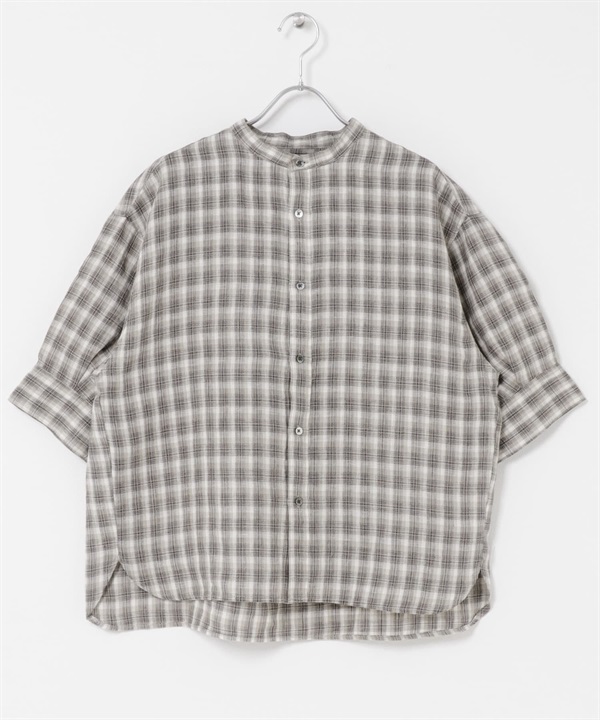 FORK&SPOON 法國亞麻短袖襯衫(膚色格紋-1-其他膚色)