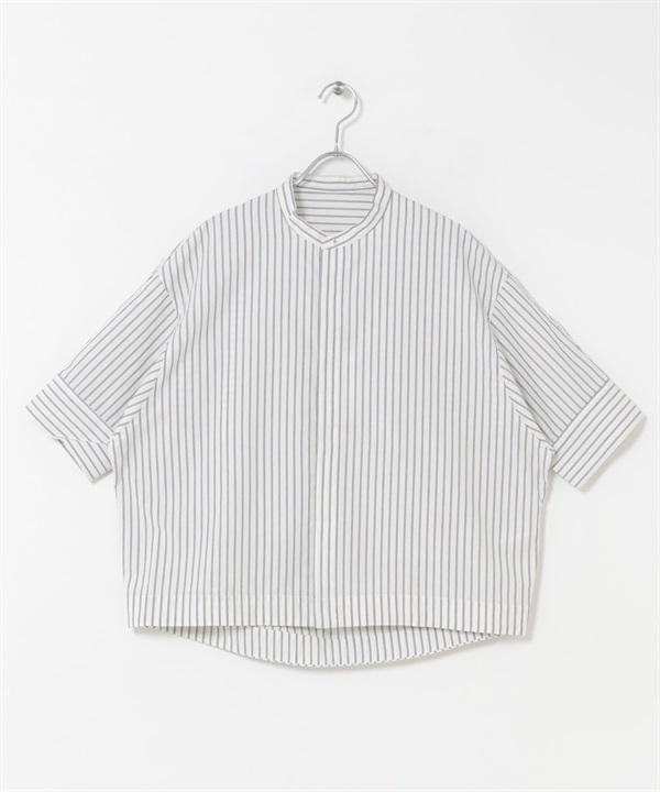 FORK&SPOON 原子扣繭型短袖襯衫(象牙白條紋-1-其他白色)