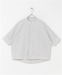 FORK&SPOON 原子扣繭型短袖襯衫(象牙白條紋-1-其他白色)
